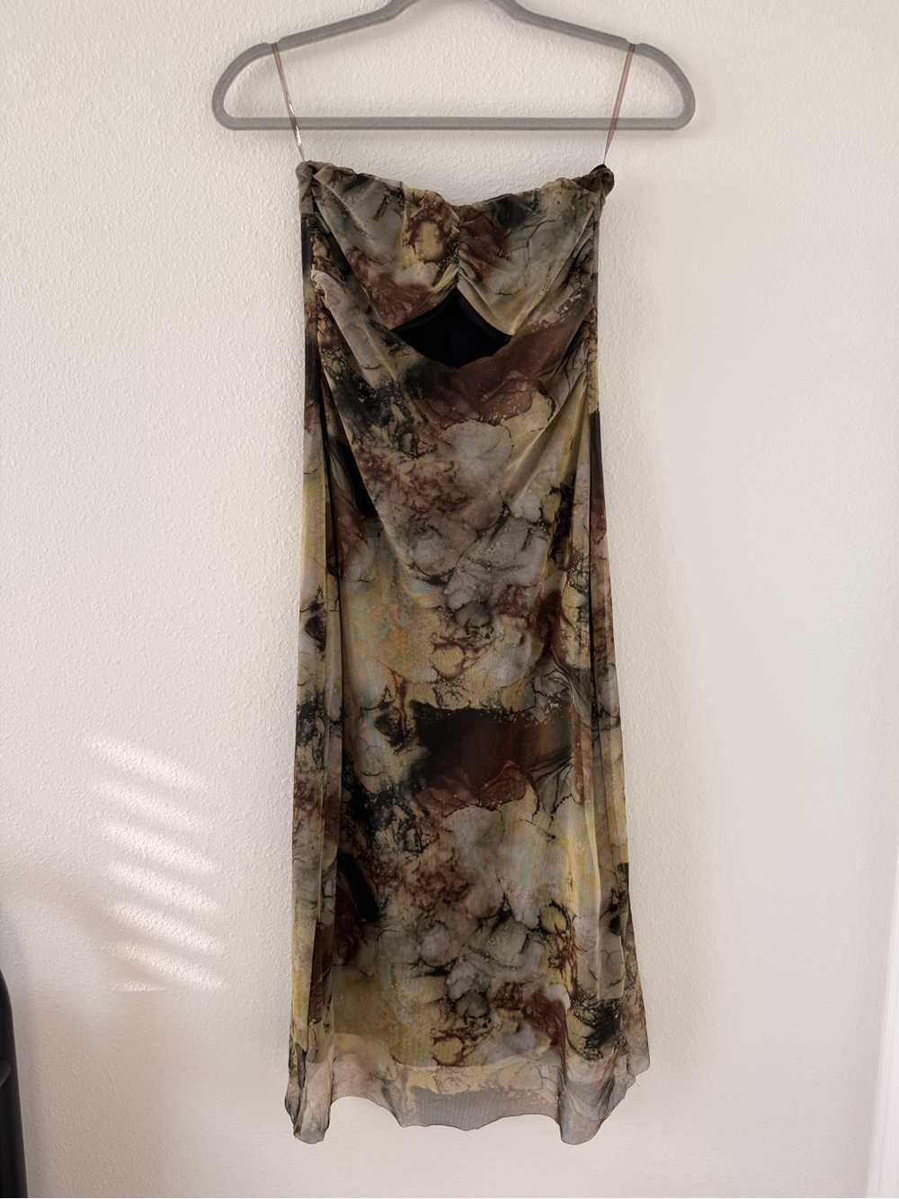 Mossimo Supply Co. Brown, Olive & Yellow Marble Slip Midi Dress